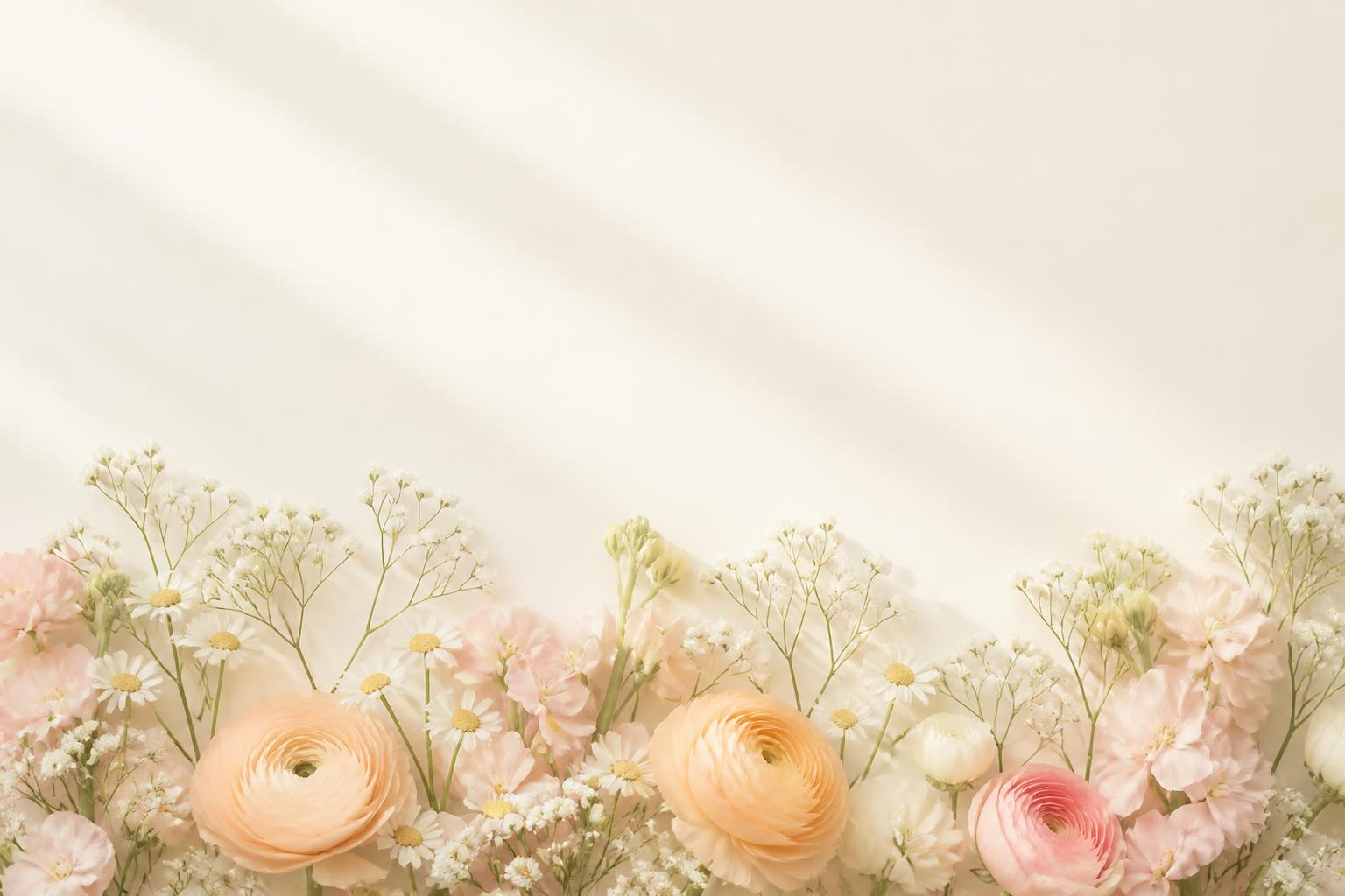 Ljusa blommor i creme, aprikos och rosa